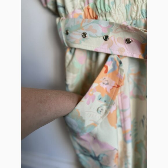 L'Atiste Floral Utility Jogger Jumpsuit Sz 2X Roll Tab Sleeve Cottagecore Casual - Picture 4 of 13